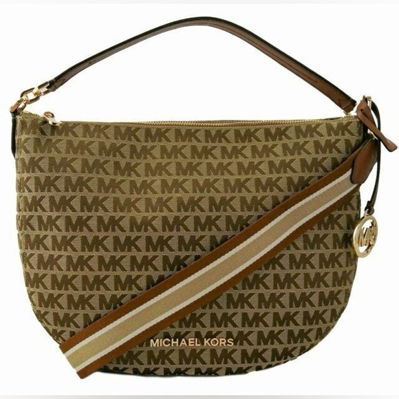 Michael Kors Handbags - Michael Kors Signature Jacquard Bedford Medium Hobo Shoulder Bag Luggage Purse